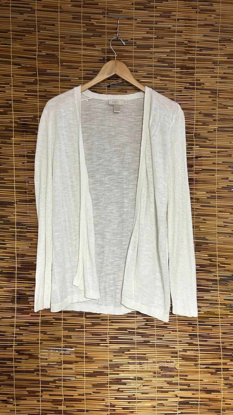 Loft Outlet Large Cream Colored Open Front Light Sweater Cardigan